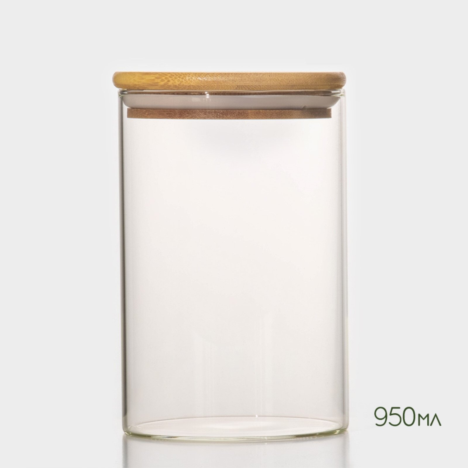 Банка стеклянная для хранения сыпучих продуктов BellaTenero «Эко», контейнер, с бамбуковой крышкой, 950 мл, 10×15,5 см