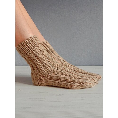 фото Женские носки высокие, утепленные, усиленная пятка, вязаные, размер 37/38, коричневый, бежевый тёплая пара