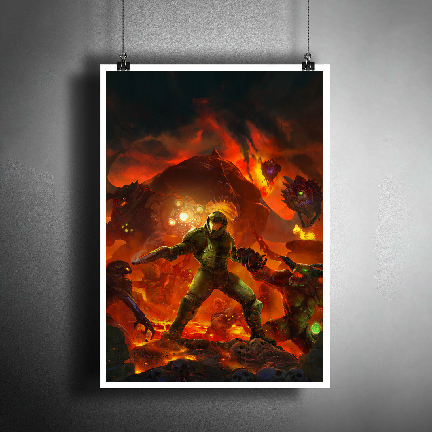 Постер плакат для интерьера "Компьютерная игра Doom. Игра Дум" / Декор дома, офиса, комнаты, квартиры A3 (297 x 420 мм)