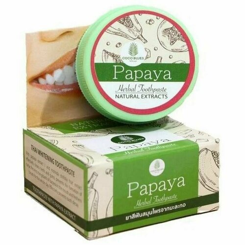 Зубная паста Coco Blues, Papaya Herbal Toothpaste, травяная, с экстрактом папайи, 30 г