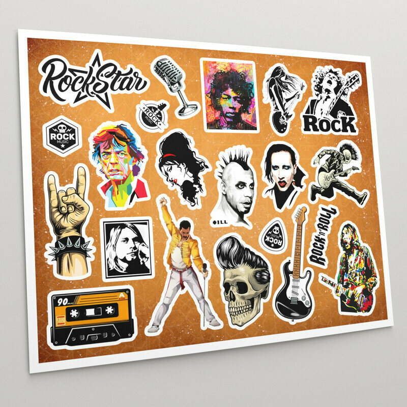 Наклейки декоративные (Стикеры самоклеящиеся) набор "Rock and Roll - Рок музыканты" 20x25 см