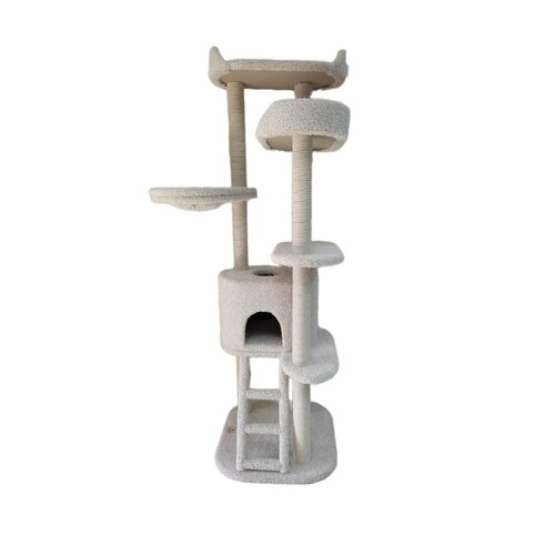 Игровой комплекс-когтеточка для кошек Моя Котя "Тридесятое царство", цвет белый с хлопковыми столбиками