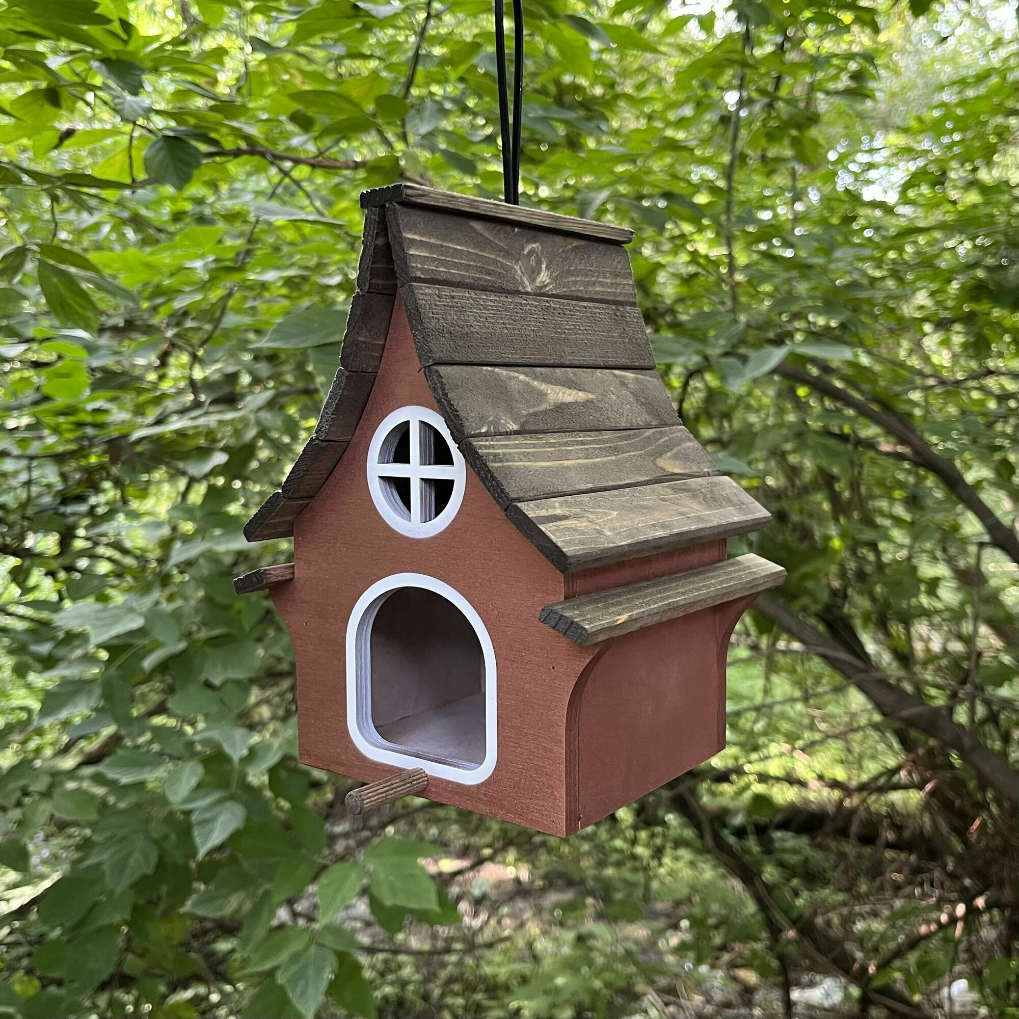 Деревянный скворечник для птиц PinePeak / Кормушка для птиц подвесная для дачи и сада 210х140х160мм