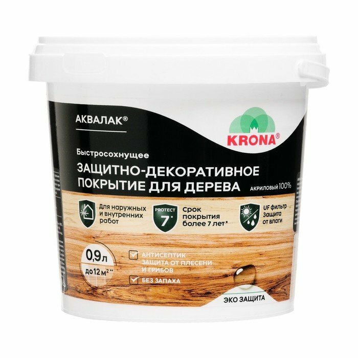 фото Лак защитно-декоративный для дерева Аквалак "KRONA" белый 0,9 л (комплект из 3 шт)