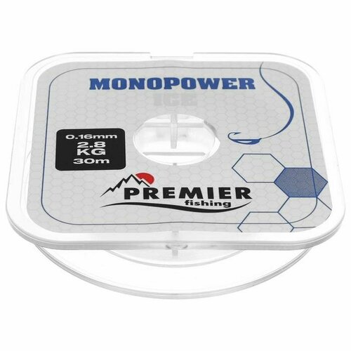 фото Леска premier fishing monopower ice, диаметр 0.16 мм, тест 2.8 кг, 30 м, нейлон, прозрачная (комплект из 14 шт)