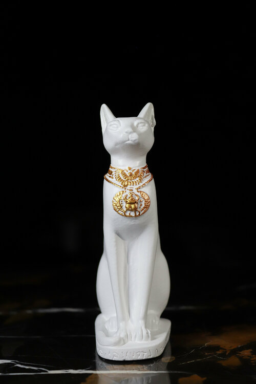 Статуэтка Кошка Египетская 13.5 см из гипса белое золото