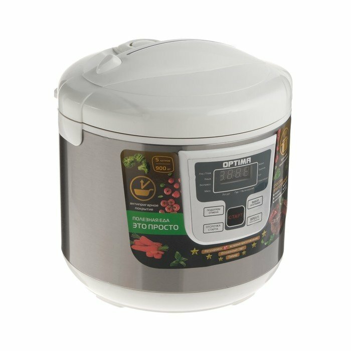 фото Мультиварка OPTIMA MC-5101, 900 Вт, 5 л, 11 программ, серебристая/белая