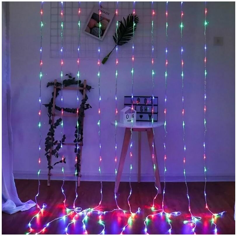 фото Гирлянда водопад на окно 3х2 метра/ электрогирлянда падающий дождь белый