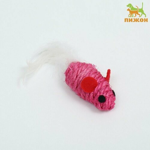 Игрушка для кошек Мышь сизалевая малая с меховым хвостом, 5,5 см, розовая (комплект из 19 шт)