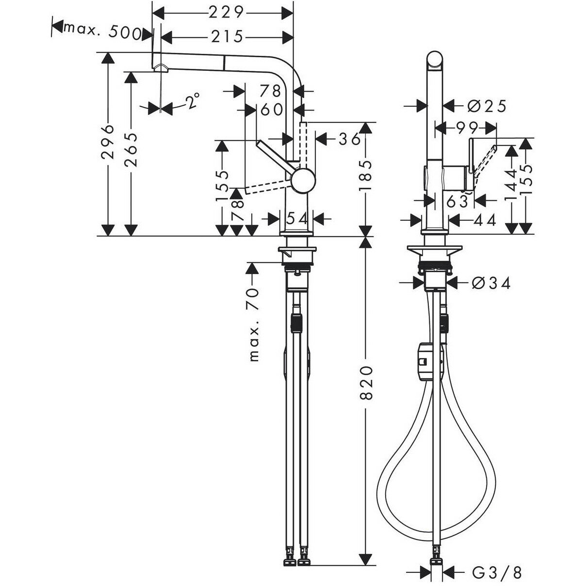 Смеситель для кухонной мойки hansgrohe Talis M54 270, с вытяжным изливом 1jet 72808000, хром - фото №8