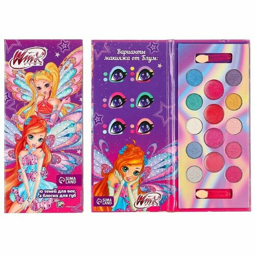 мини кукла winx club тайникс стелла или блум 12 см iw01351503 Набор косметики, тени 10 цветов, блеск 4 цвета Стелла и Блум, WINX