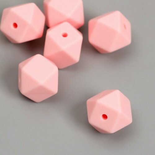 Бусина силикон Многогранник светло-розовая d-1,4 см 6 шт
