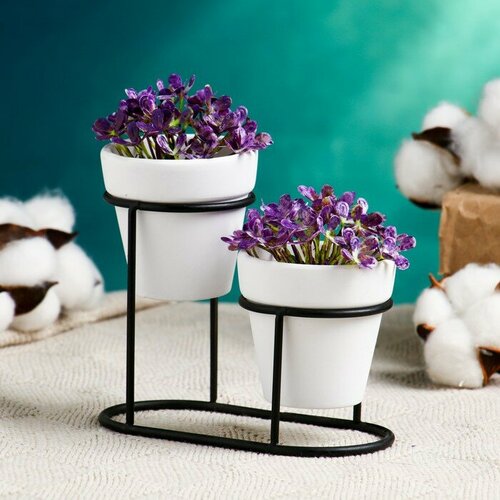 Набор кашпо Дуэт белое на подставке 125х11см 961₽