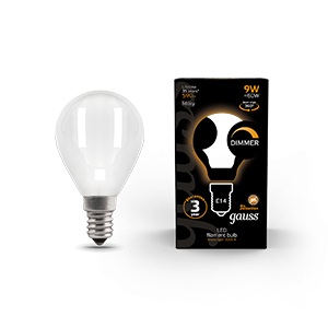 Gauss Лампа Filament Шар 9W 590lm 3000К Е14 milky диммируемая LED