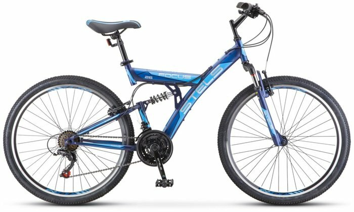 Велосипед STELS Focus V 26 18-sp V030 (LU086305/LU083836) рама 18", темно-синий/синий