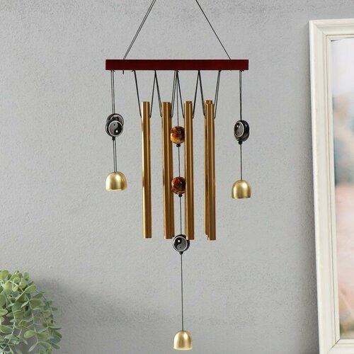Музыка ветра металл дерево Инь-Ян 8 трубок 5 колокольчиков 56х195х5 см 1057₽