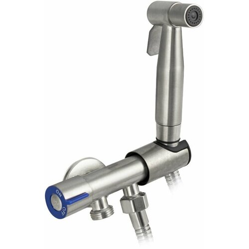 Набор биде гигиенический из нержавеющей стали, матовый, (двойной шаровый кран + лейка + шланг + кронштейн)