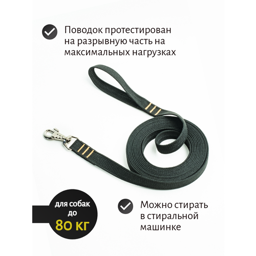 Поводок для собак Хвостатыч PRO прошитый с карабином брезент 5 м х 25 мм (черный)