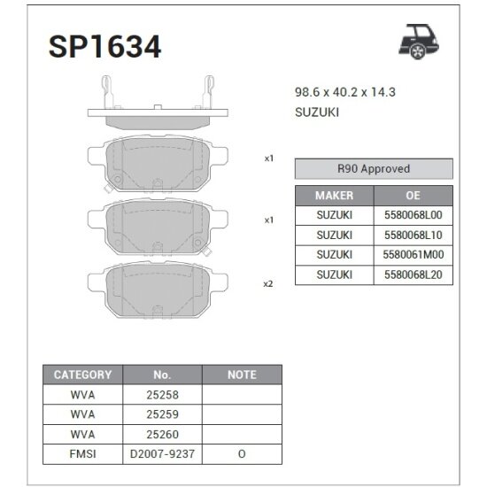 Колодки тормозные задние Sangsin Brake для Suzuki SX4 II/S-Cross 13-/Vitara III 15-/Swift 10-, 4 шт