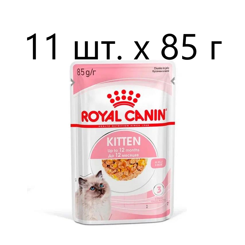 Влажный корм для котят Royal Canin Kitten, 11 шт. х 85 г (кусочки в желе)