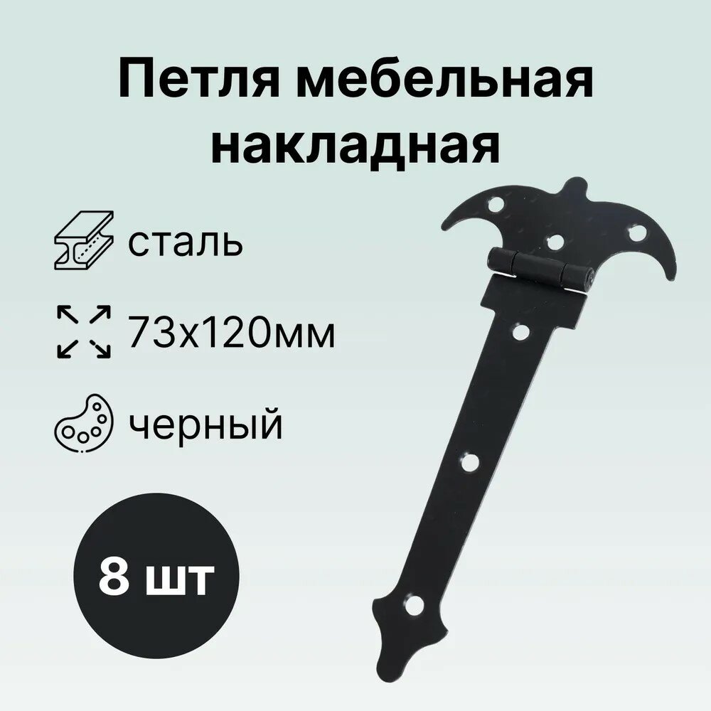 Петля мебельная накладная 73х120 мм сталь цвет чёрный 8 шт для создания сказочно красивой мебели