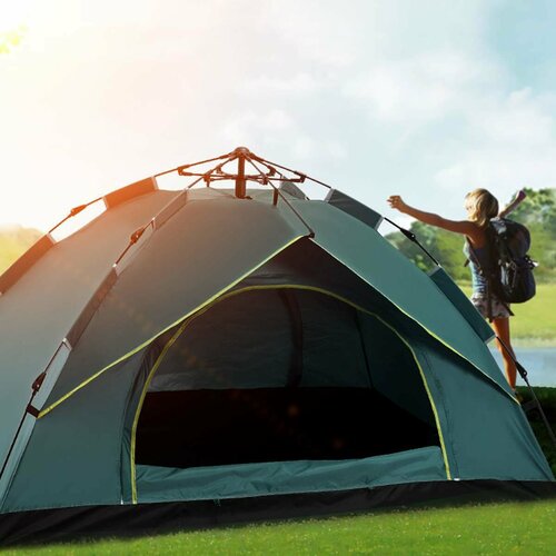 фото Палатка 3 местная 2 слойная трехместная автомат, двухслойная 210*210*150, палатка зонт, быстросборная lanyu