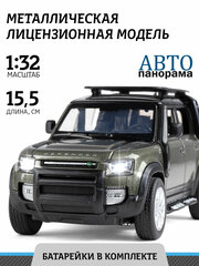 Машинка металлическая ТМ Автопанорама, Land Rover Defender 110, М1:32, свободный ход колес, свет, звук, JB1251468