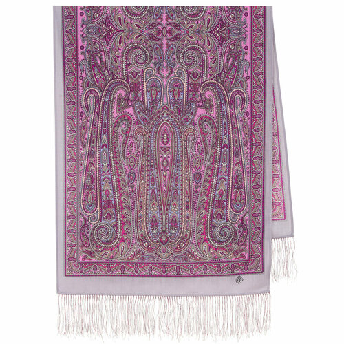 фото Шарф павловопосадская платочная мануфактура, шерсть, с бахромой, 150х60 см, one size, серый, розовый
