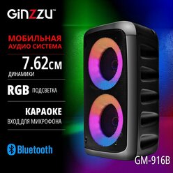 Портативная беспроводная блютуз колонка Ginzzu GM-916B с функцией Bluetooth v5.0