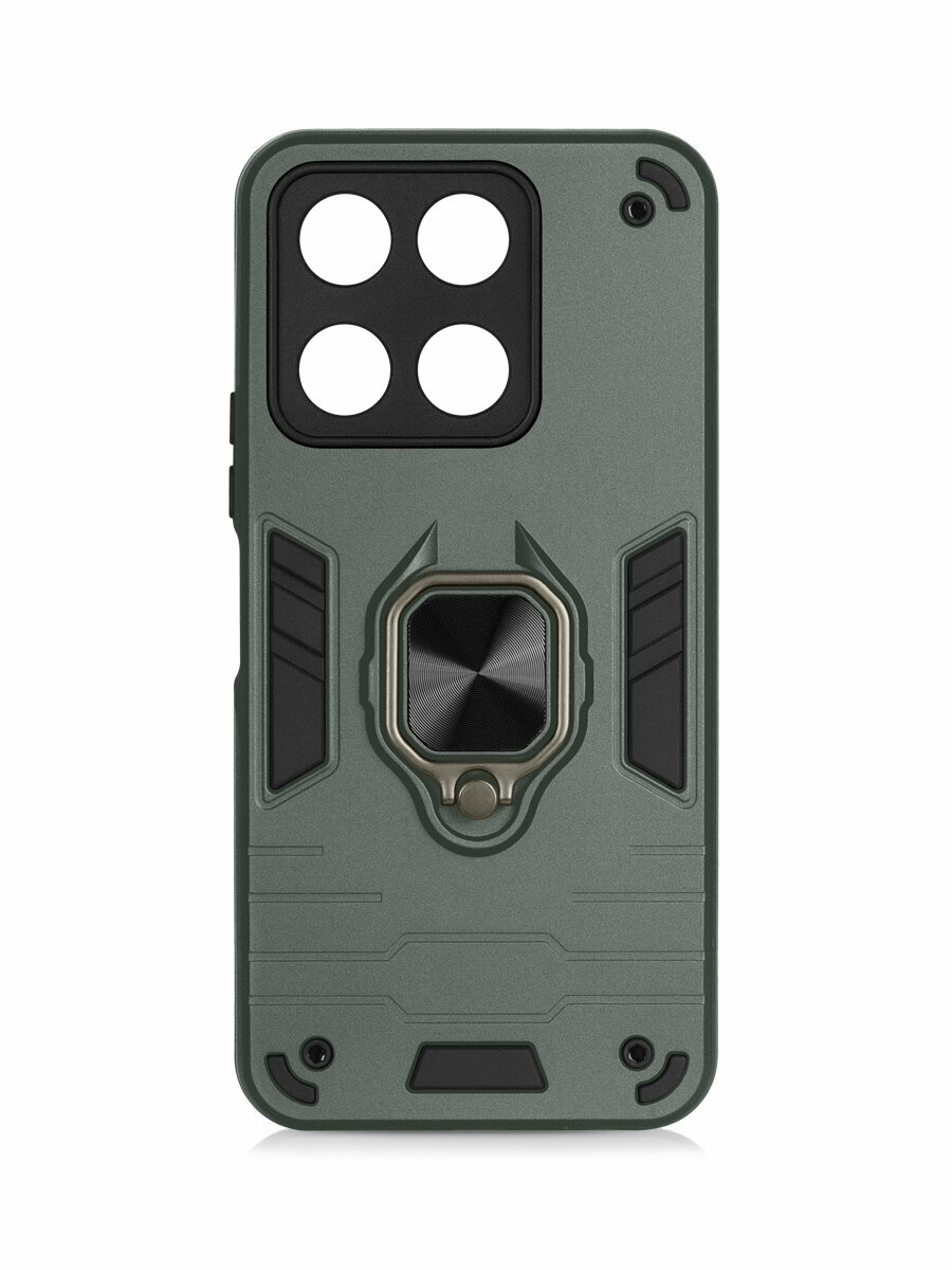Защищенный чехол с металлической пластиной для магнитного держателя и кольцом для Honor X6a DF hwArmor-11 (dark green)
