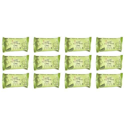 AKINAWA Салфетки влажные Аромат лайма, 15 штук в упаковке, 12 уп