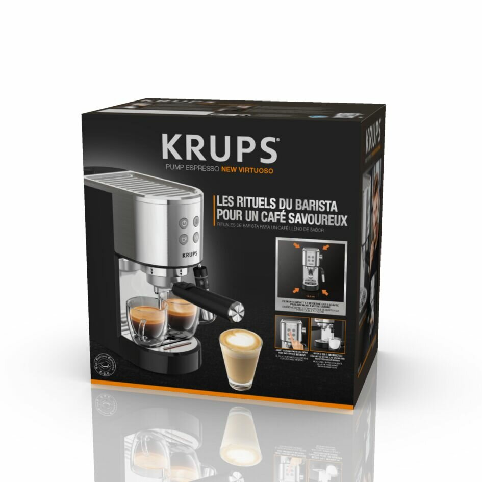 Кофеварка рожковая Krups Virtuoso+ XP444C10, с ручным капучинатором, давление 15 бар, объем резервуара для воды 1 л - фотография № 18