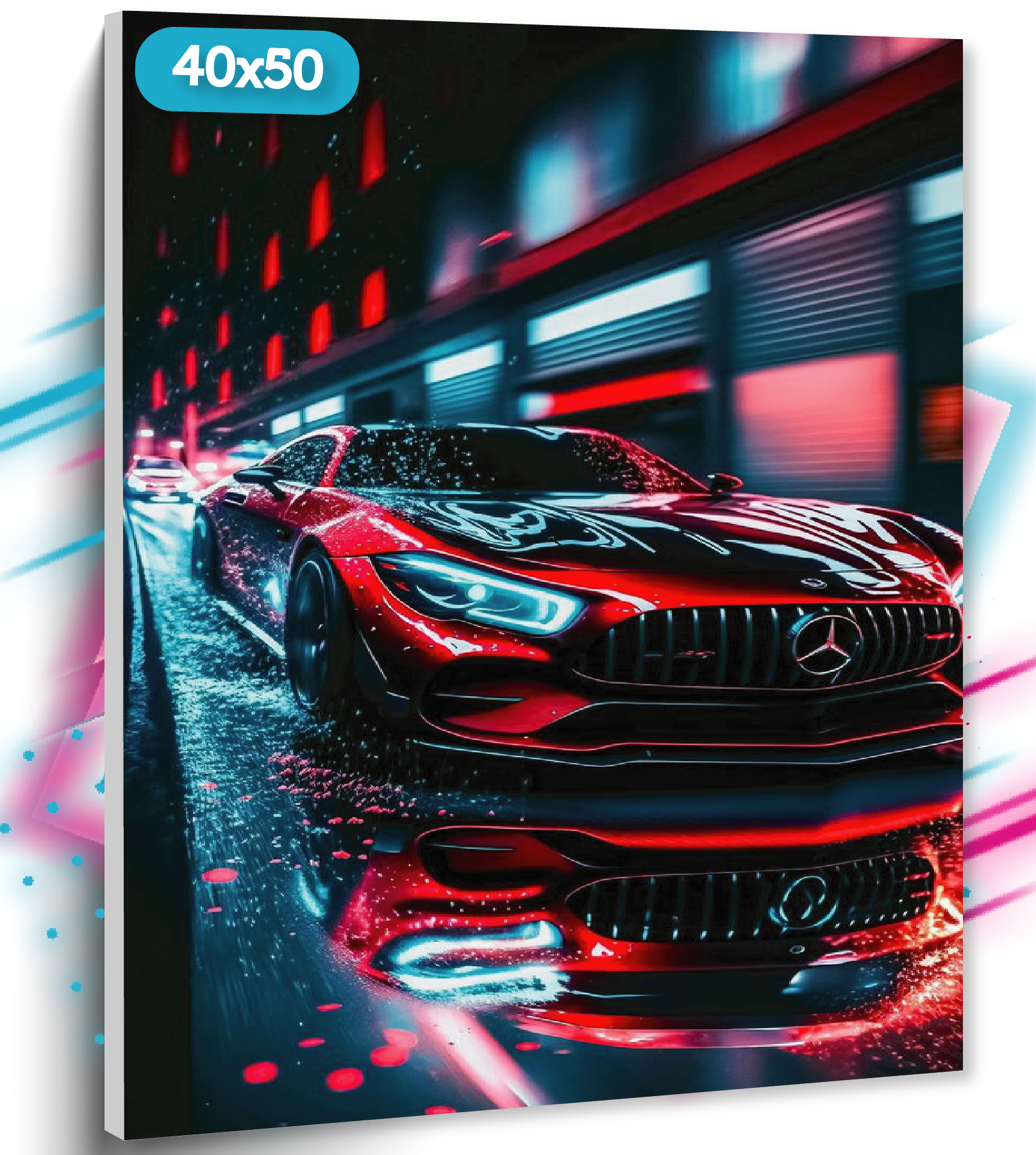 фото Алмазная мозаика на подрамнике "Красный мерседес" , 40х50 см, Вышивка круглыми стразами, Набор для творчества, Полная выкладка "ТТ"