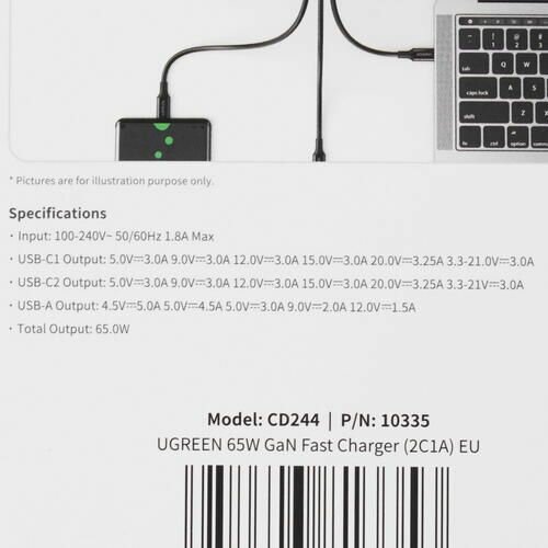 Зарядное устройство сетевое UGREEN 15334_ USB-A/2*USB-C, 65W, белый - фото №16