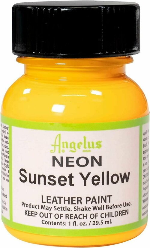 Акриловая художественная краска Angelus для ткани и кожи, Sunset Yellow 128 (неон солнечно желтый), 29.5 мл