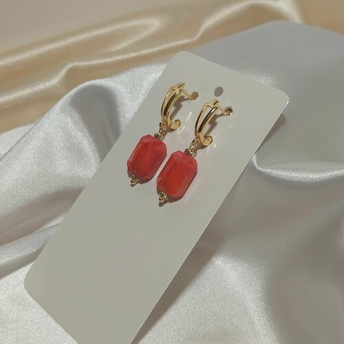 Серьги  с кристаллом красным, позолота 18к, искусственный камень, размер 31 мм, красный, золотой