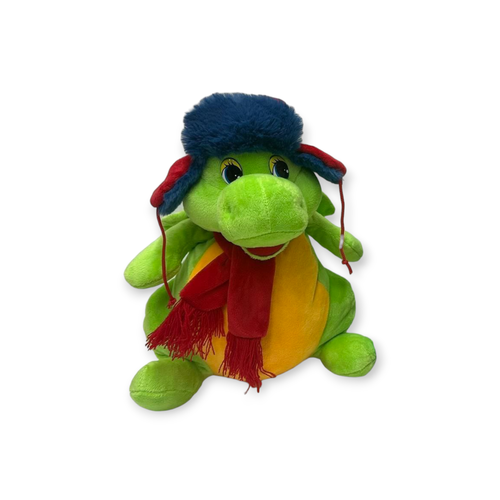 мягкая игрушка сенди мешок для подарков Мягкая игрушка конфетница Дракон в синей шапке светло-зеленый 30 см