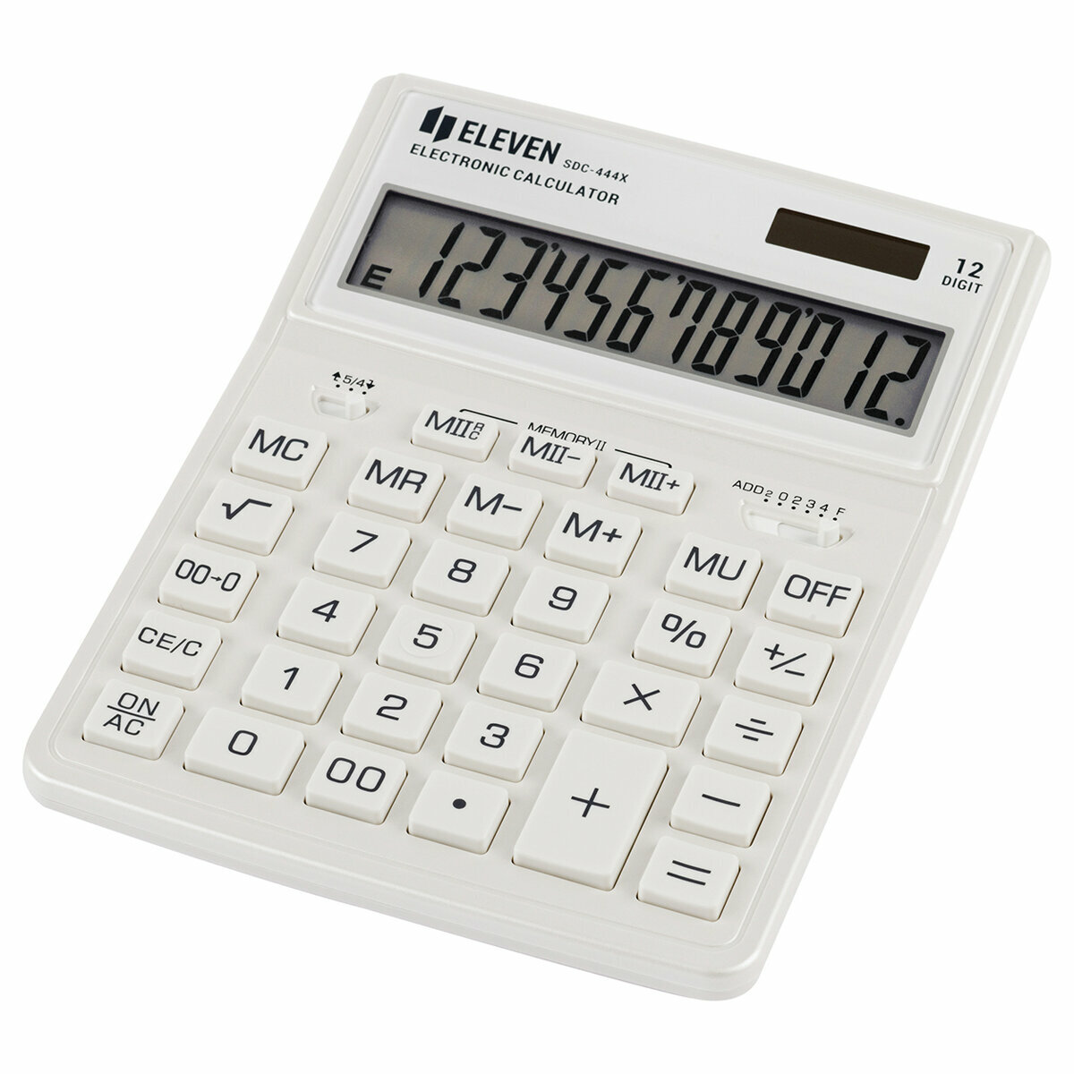 Калькулятор настольный Eleven SDC-444X-WH, 12 разрядов, двойное питание, 155×204×33мм, белый