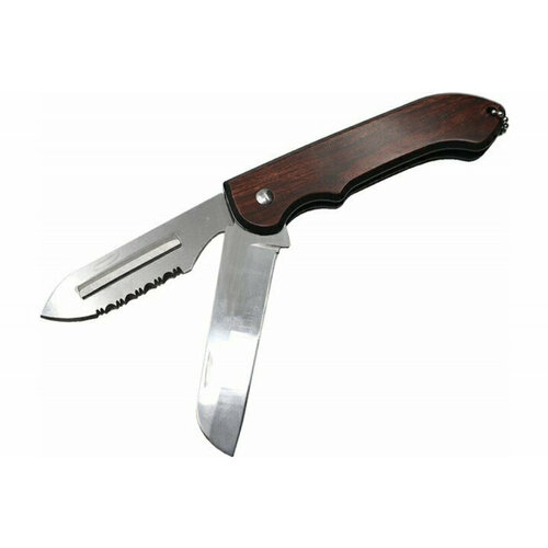 фото Нож складной следопыт 9-020, 2 лезвия, цв. дерев, дл. клинка 75 мм