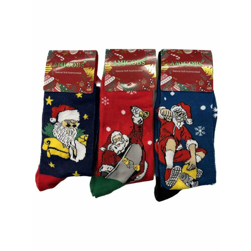 фото Носки amigobs, 3 пары, размер 41/47, зеленый, синий, черный, красный