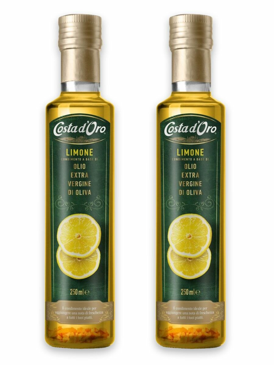 Масло оливковое COSTA D'ORO Extra Virgin нерафинированное высшего качества со вкусом и ароматом лимона 2 шт*250 мл стеклянная бутылка