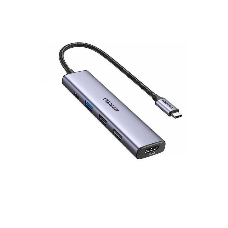 Конвертер Ugreen CM478 USB-C - HDMI+1xUSB3.0 A+2xUSB2.0 A+PD Silver 15495