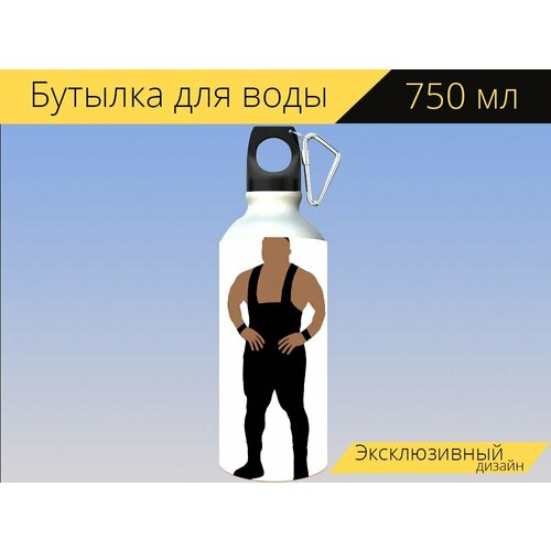 фото Бутылка фляга для воды "борьба, соревновательный вид спорта, греко римская борьба" 750 мл. с карабином и принтом lotsprints