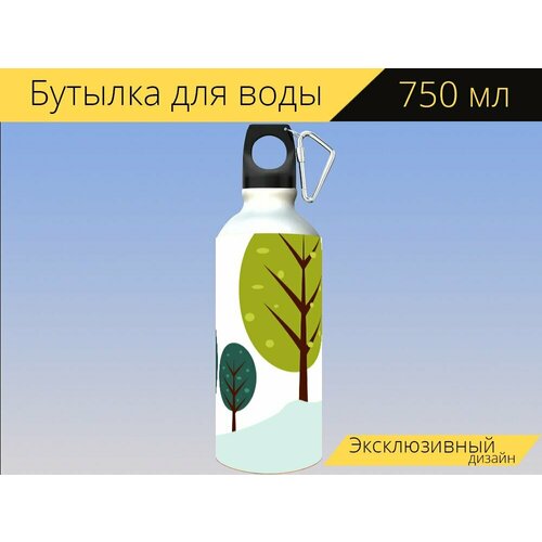 фото Бутылка фляга для воды "логотип дерево, значок логотип, лист растет" 750 мл. с карабином и принтом lotsprints