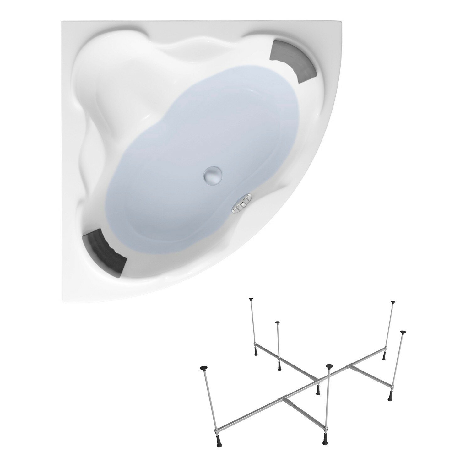 Акриловая ванна 140х140 см Lavinia Boho Elegant набор 3 в 1 S1-3705014P: угловая ванна, металлический каркас, подголовник