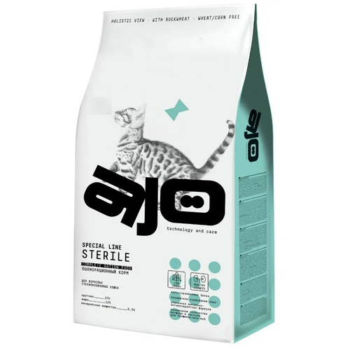 AJO STERILE полнорационный корм для активных стерилизованных кошек с индейкой и уткой, 1,5 кг
