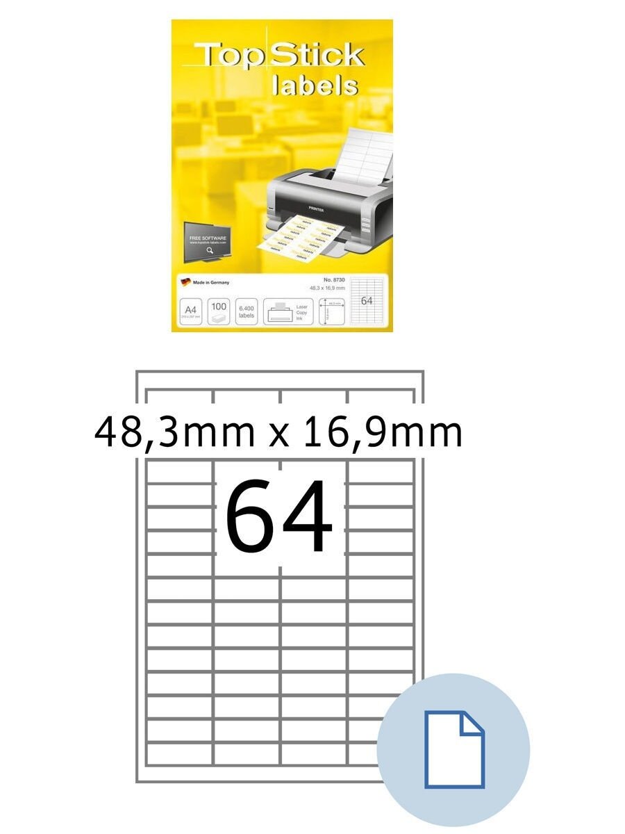 Самоклеящиеся этикетки бумажные 48,3*16,9мм HERMA Topstick, 100 листов (6400эт)
