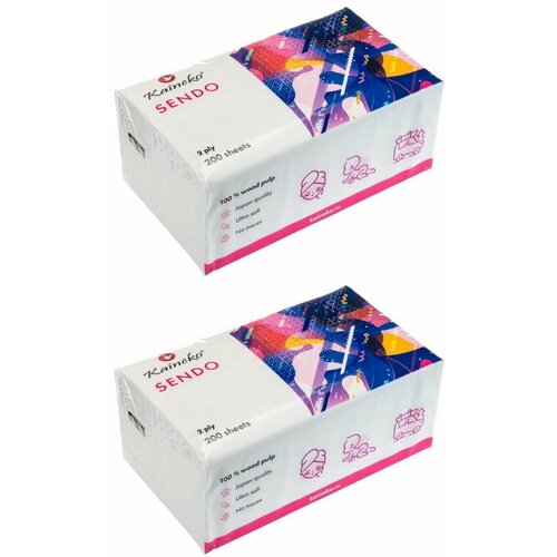 Kaineko Салфетки бумажные Сендо, 2-слойные, 200 штук, мягкая упаковка, 2 уп