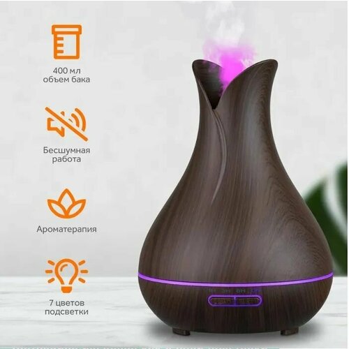 Увлажнитель воздуха аромадиффузор 7 цветов подсветки темно-коричневый 150000₽