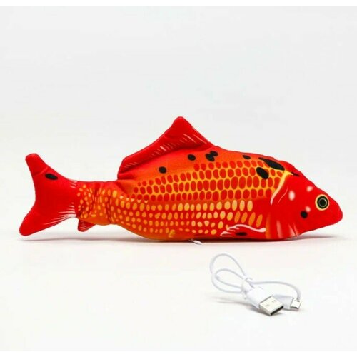 Игрушка для кошек, интерактивная рыбка, с аккумулятором, Красный Карп, 28х11см